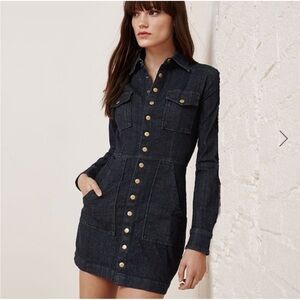 Reformation Hartley Denim Long Sleeve Dress 4 gravel dark wash EUC